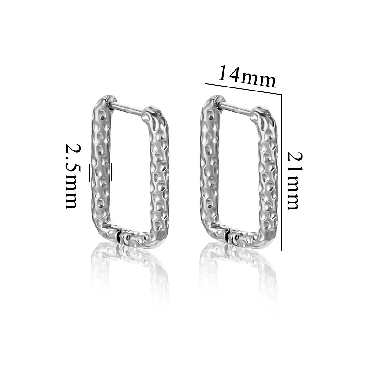 Wholesale Titanium Steel Rectangular Irregular Hammer Pattern Electroplated Unisex Simple Geometric Earrings - Image 6