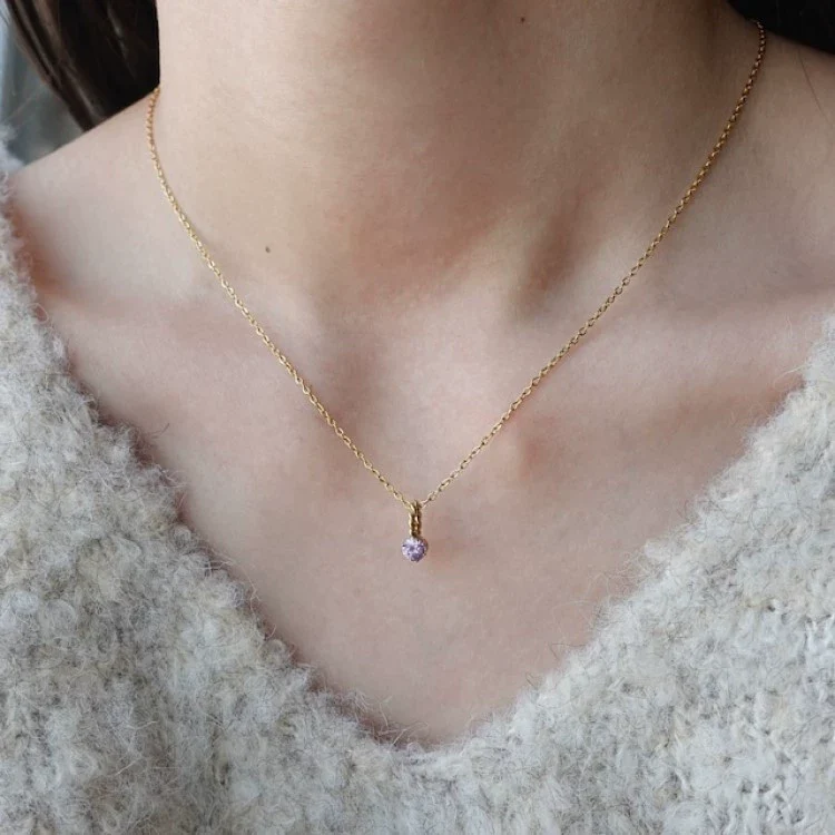 Wholesale Titanium Steel Retro Geometric Diamond Design Round Pendant Ochain Necklace For Women With Twelve Birthstones - Image 3