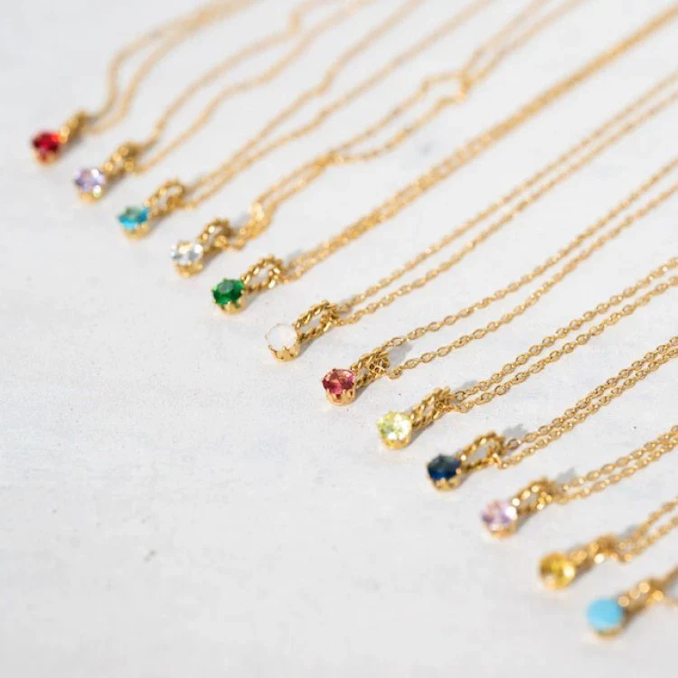 Wholesale Titanium Steel Retro Geometric Diamond Design Round Pendant Ochain Necklace For Women With Twelve Birthstones - Image 4