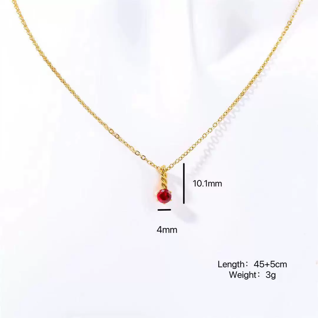 Wholesale Titanium Steel Retro Geometric Diamond Design Round Pendant Ochain Necklace For Women With Twelve Birthstones - Image 5