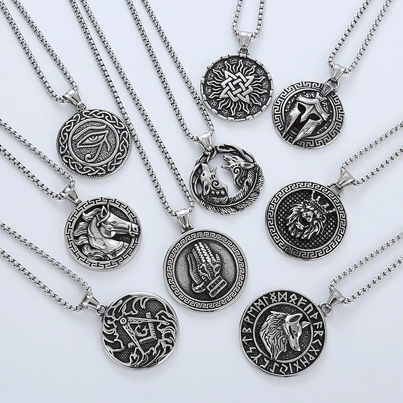 Wholesale Titanium Steel Retro Punk Hip Hop Geometric Men's Necklace With Polishing Treatment