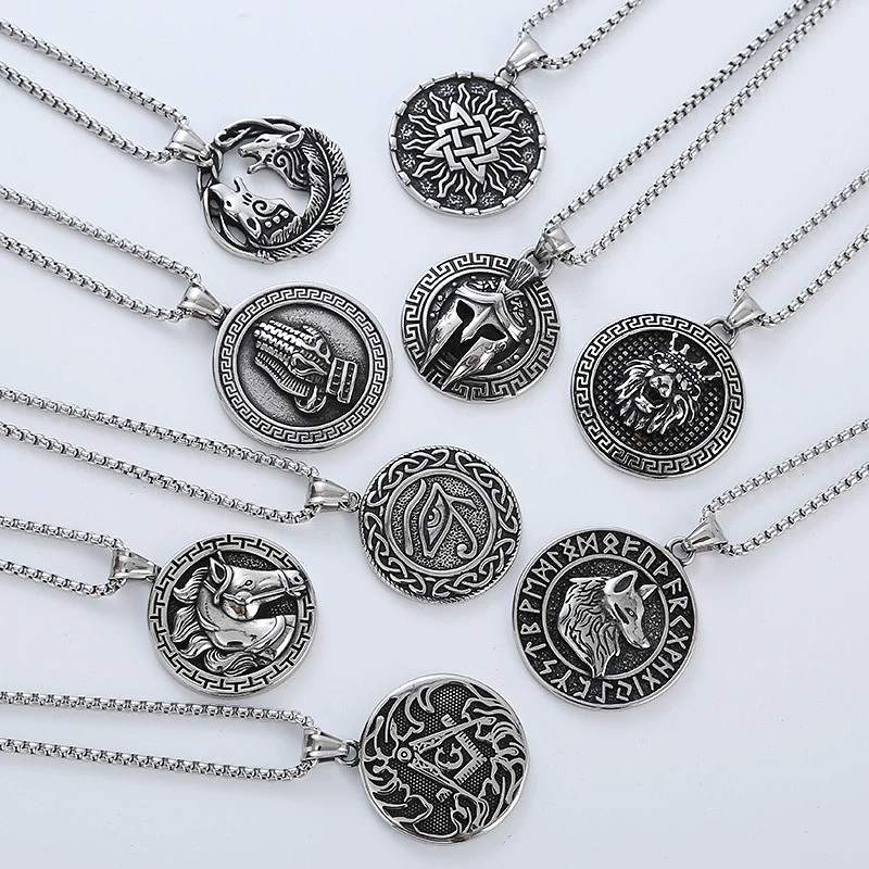 Wholesale Titanium Steel Retro Punk Hip Hop Geometric Men's Necklace With Polishing Treatment - Image 5