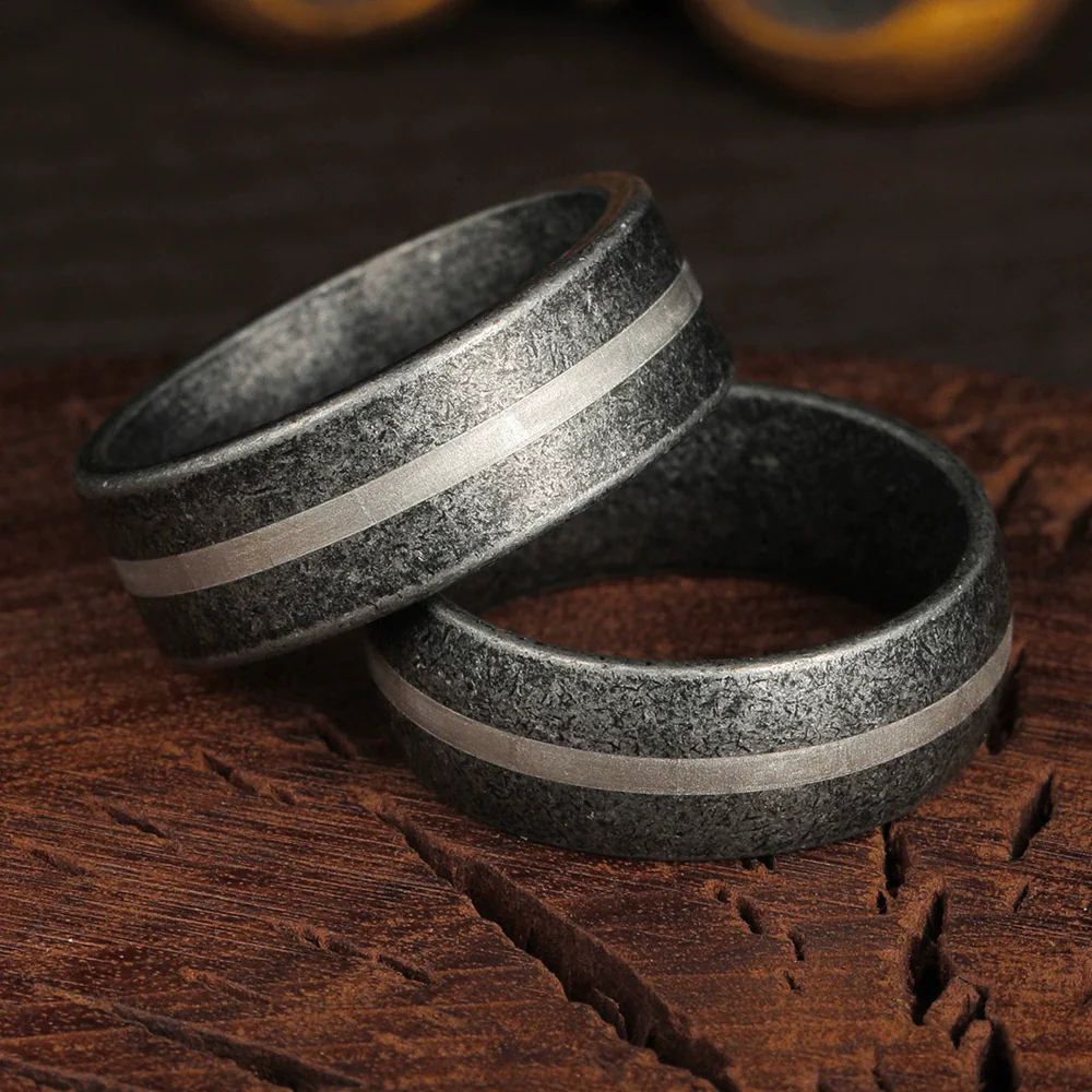 Wholesale Titanium Steel Ring Geometric Design Distressed Style Unisex