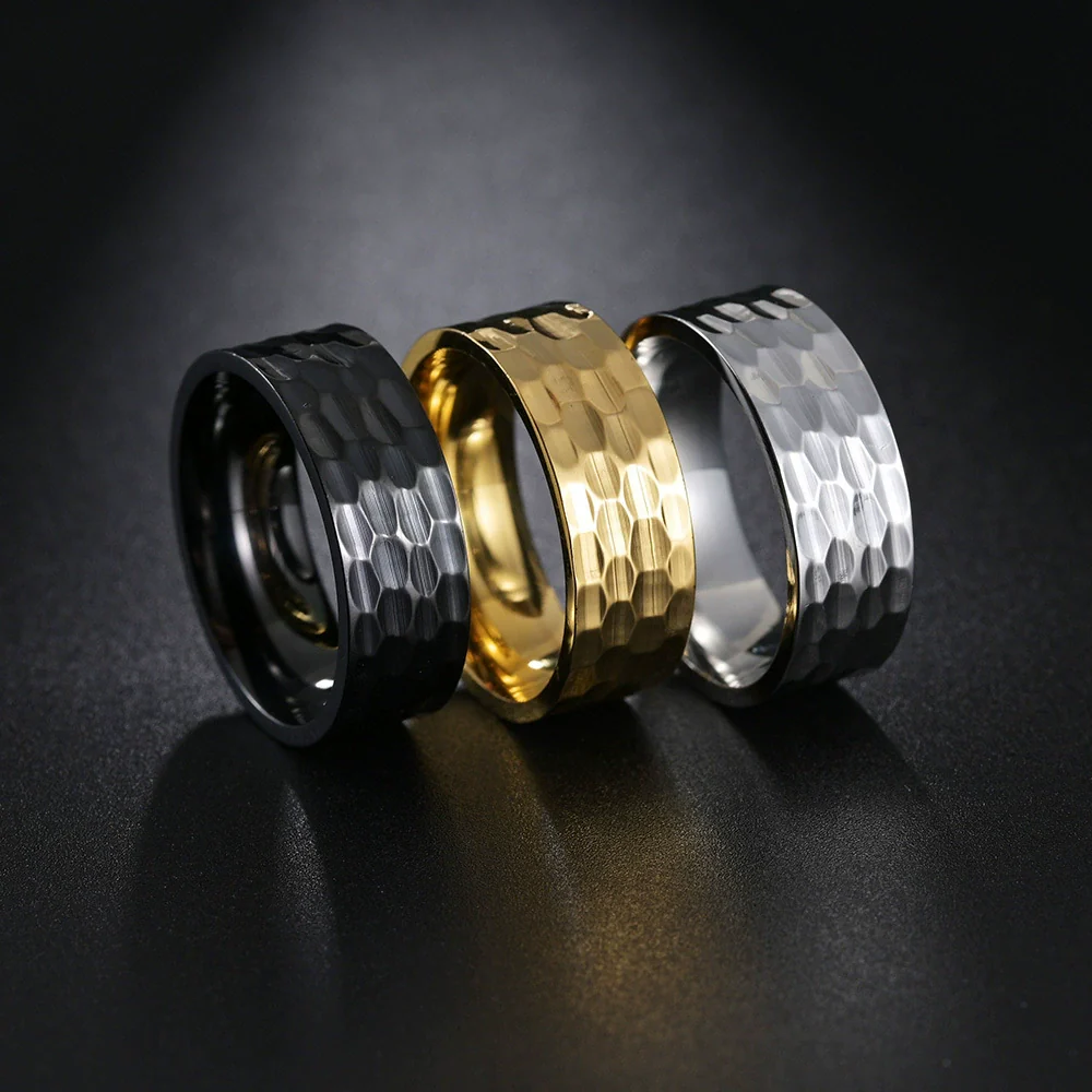 Wholesale Titanium Steel Ring Vacuum Plated Geometric Pattern Retro Highend Unisex Jewelry