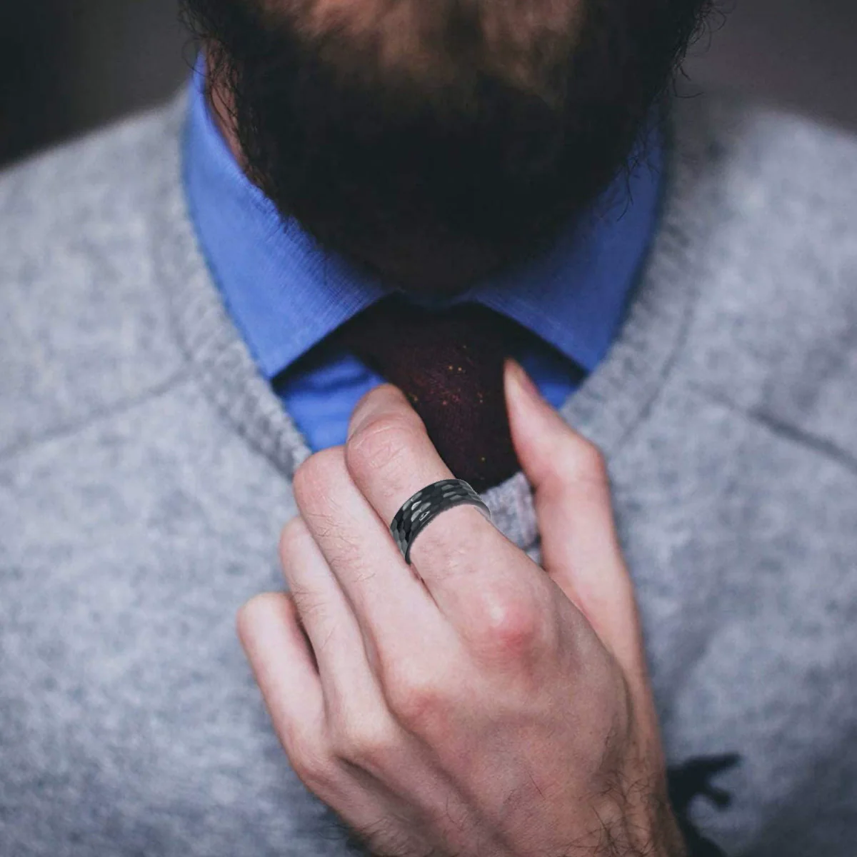 Wholesale Titanium Steel Ring Vacuum Plated Geometric Pattern Retro Highend Unisex Jewelry - Image 2