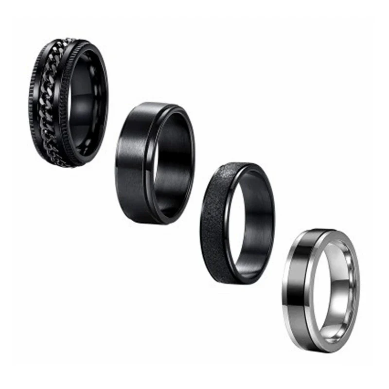 Wholesale Titanium Steel Rotating Decompression Ring Geometric Style Electroplated Unisex Jewelry