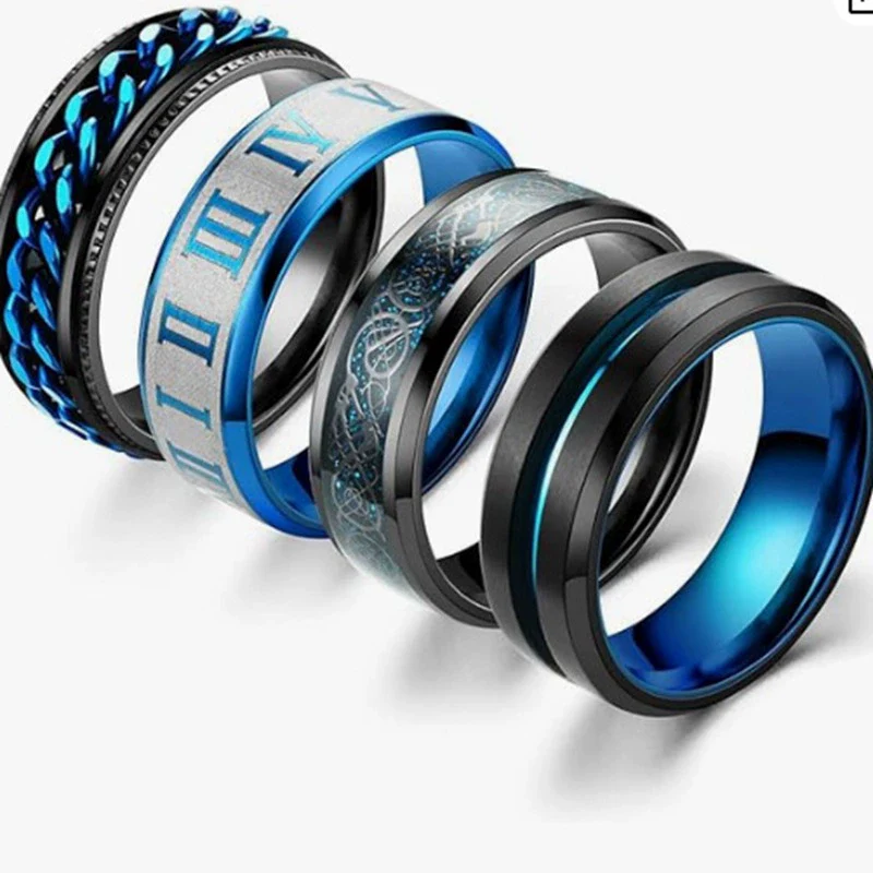 Wholesale Titanium Steel Rotating Decompression Ring With Dragon And Geometric Pattern For Men And Unisex
