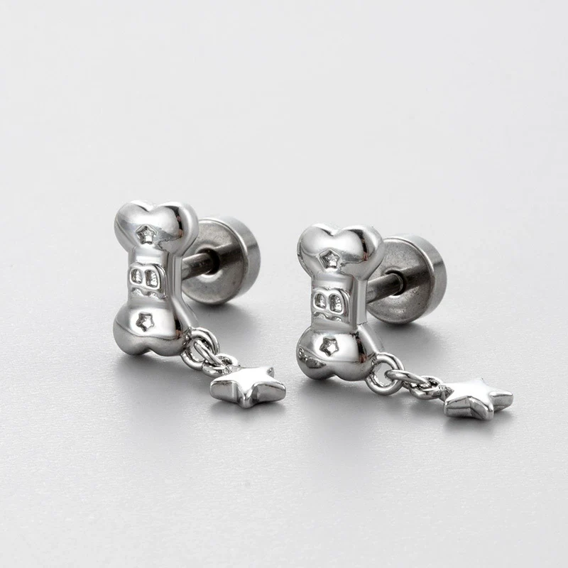 Wholesale Titanium Steel Round Cake Bone Ear Bone Nail With Electroplating Treatment And Cute Personality Style
