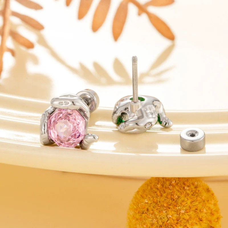 Wholesale Titanium Steel Snake And Flower Earrings With Inlaid Zircon Unisex Rose Cut Diy Hand Set