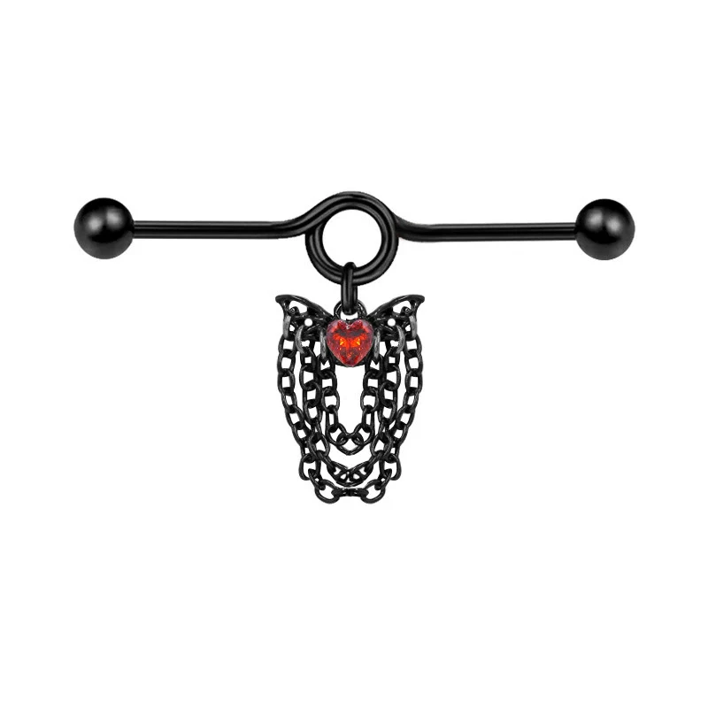 Wholesale Titanium Steel Specialshaped Bar Chain Pendant Earrings Geometric Heart Bow Tie Star Shape Electroplating Unisex Hiphop Piercing Ear Bridge - Image 9