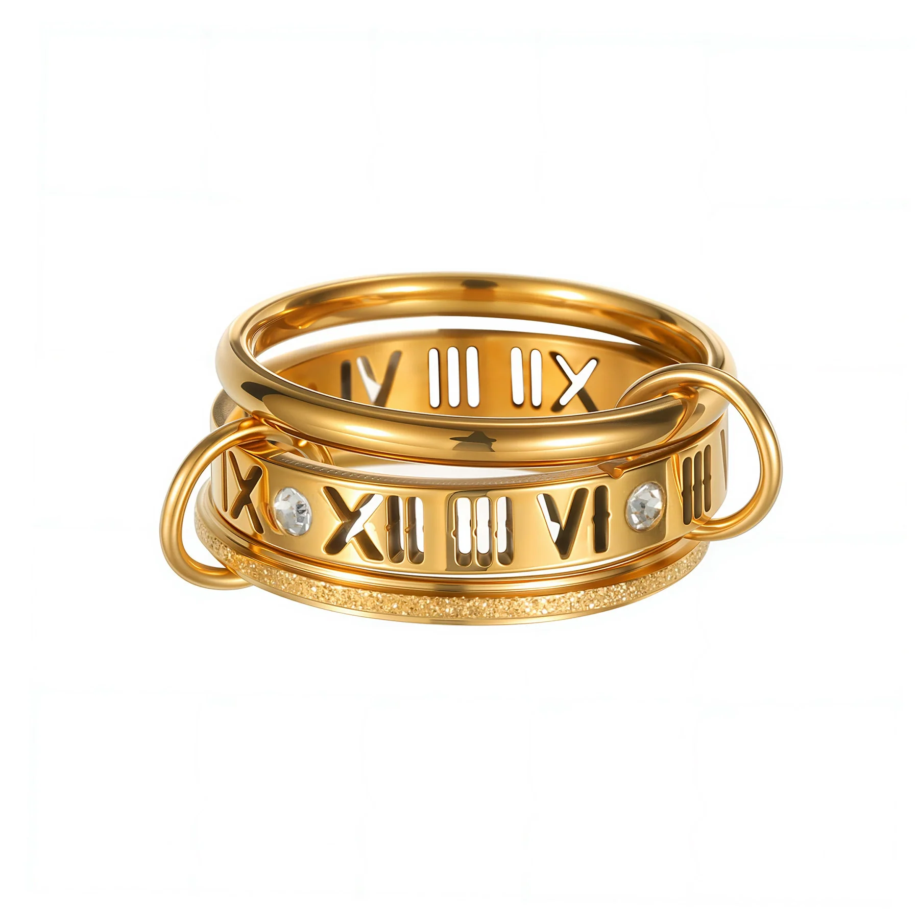 Wholesale Titanium Steel Stacking Rings Geometric Style Electroplated Hand Jewelry - Image 4
