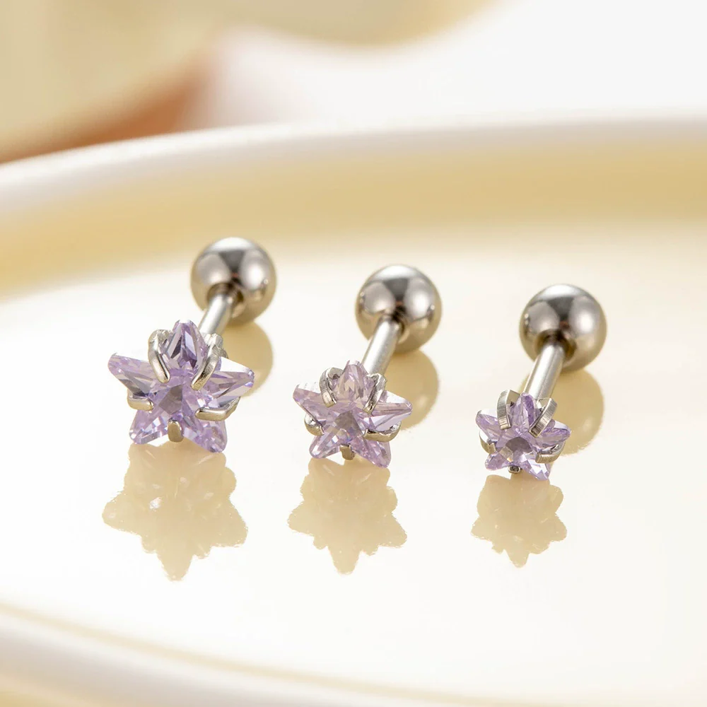 Wholesale Titanium Steel Sweet Star Shaped Zircon Inlaid Earring - Image 3