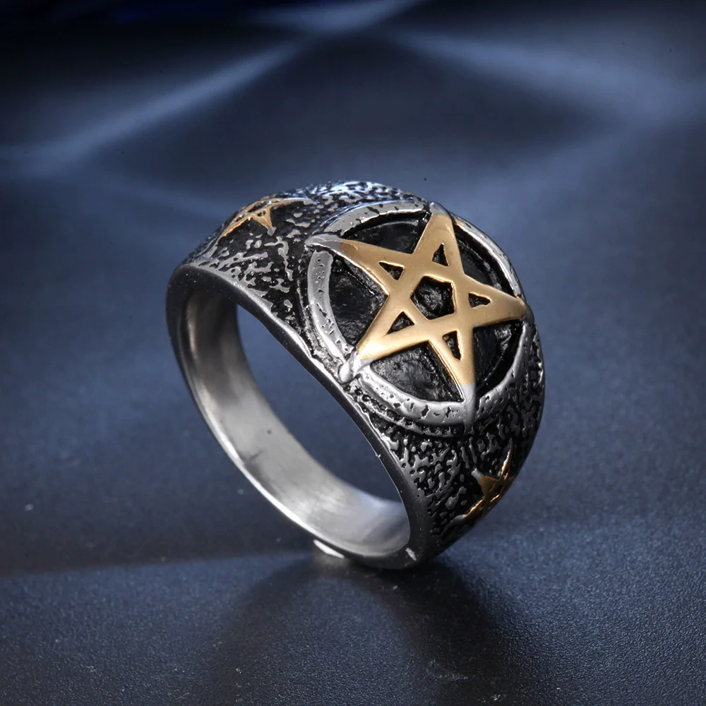 Wholesale Titanium Steel Unisex Geometric Fivepointed Star Ring With Electroplating - Image 2