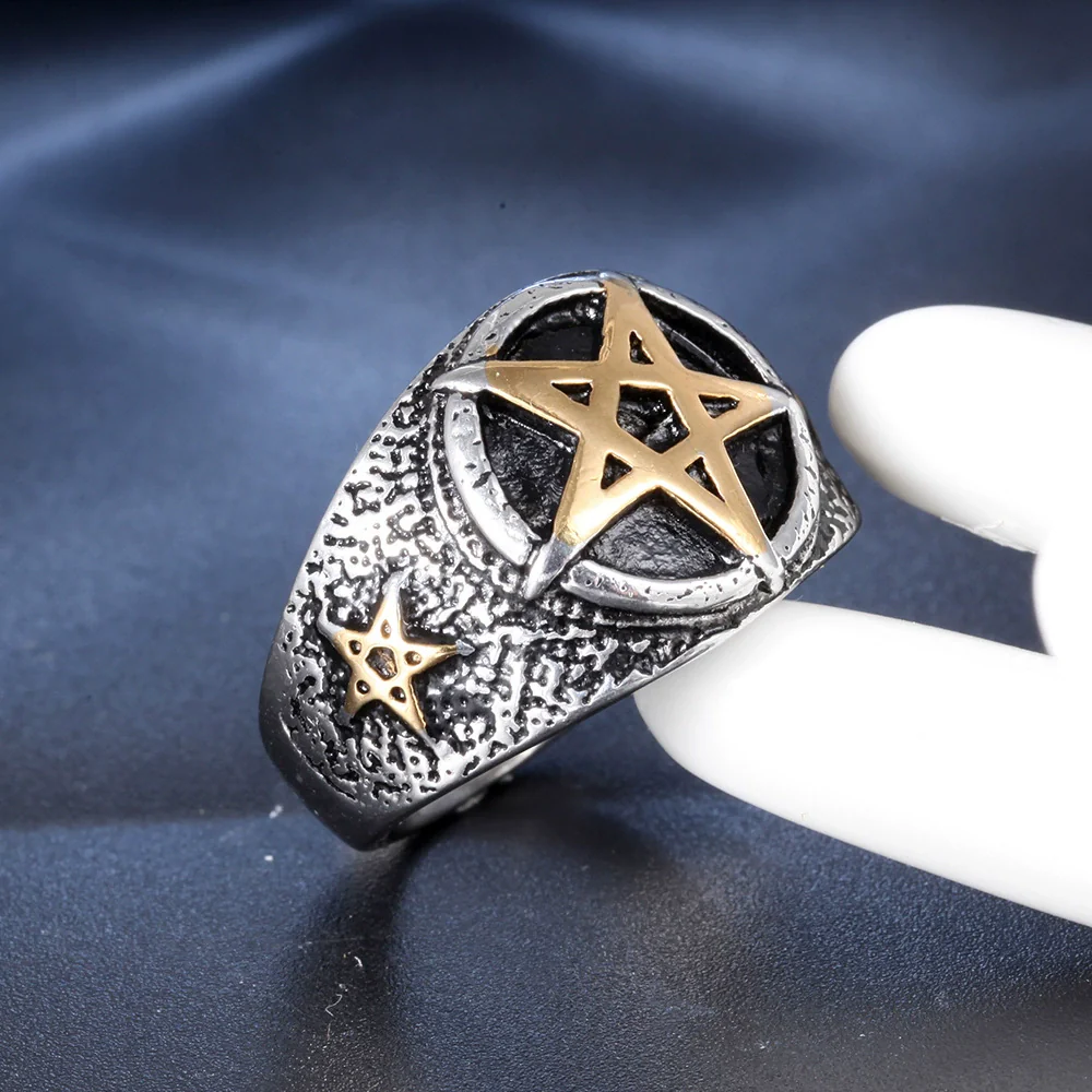 Wholesale Titanium Steel Unisex Geometric Fivepointed Star Ring With Electroplating - Image 3