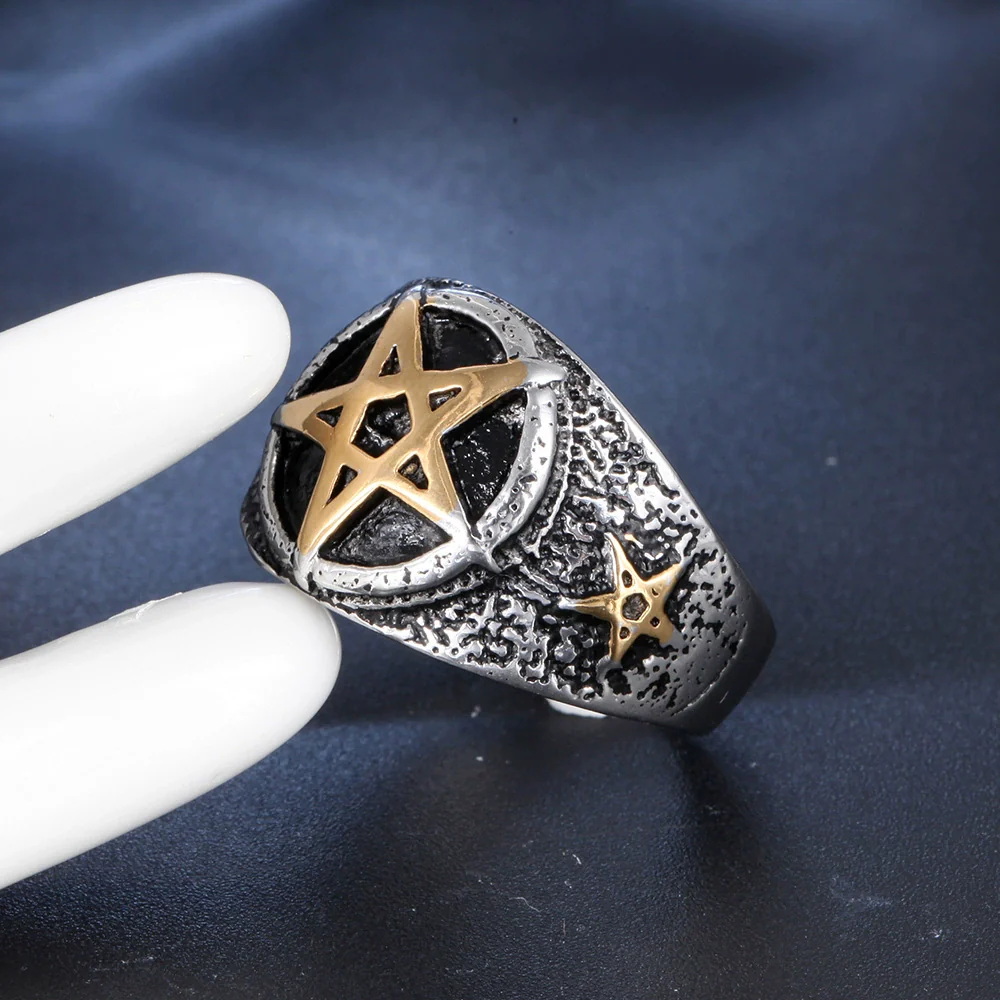 Wholesale Titanium Steel Unisex Geometric Fivepointed Star Ring With Electroplating - Image 4