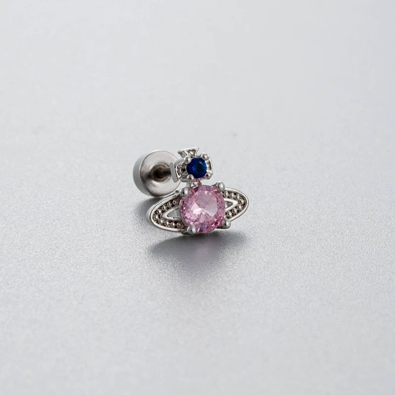 Wholesale Titanium Steel Women's Fairy Style Ear Nail With Pink Zircon And Heart Fivepointed Star Love Bear Shapes
