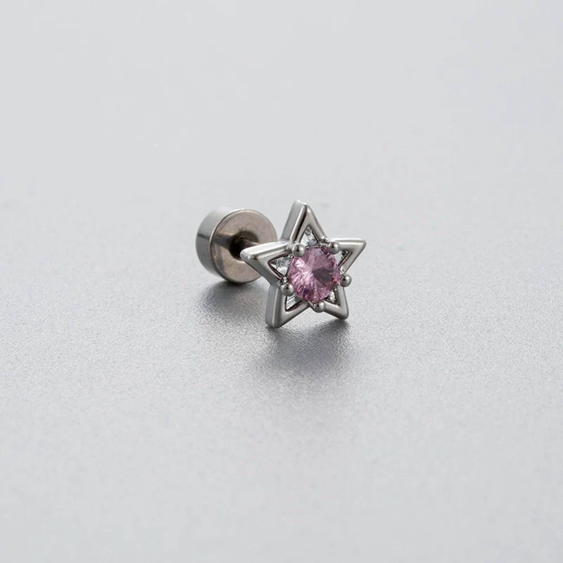 Wholesale Titanium Steel Women's Fairy Style Ear Nail With Pink Zircon And Heart Fivepointed Star Love Bear Shapes - Image 4
