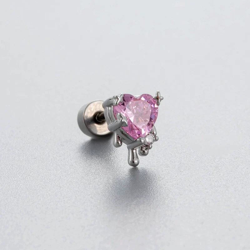 Wholesale Titanium Steel Women's Fairy Style Ear Nail With Pink Zircon And Heart Fivepointed Star Love Bear Shapes - Image 6