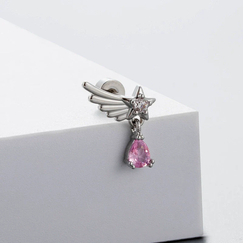Wholesale Titanium Steel Women's Fairy Style Ear Nail With Pink Zircon And Heart Fivepointed Star Love Bear Shapes - Image 8
