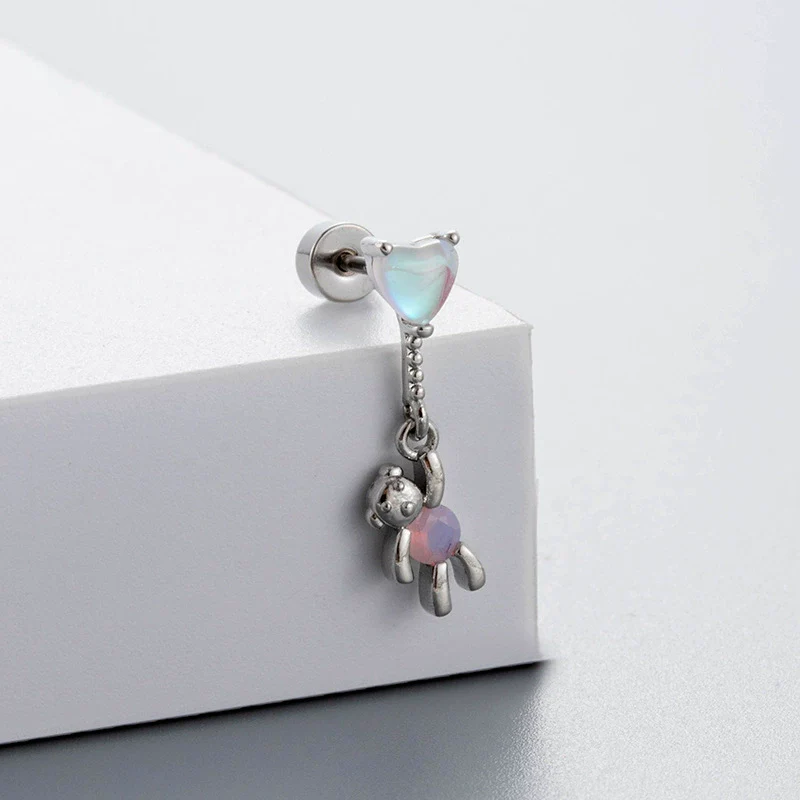 Wholesale Titanium Steel Women's Fairy Style Ear Nail With Pink Zircon And Heart Fivepointed Star Love Bear Shapes - Image 9
