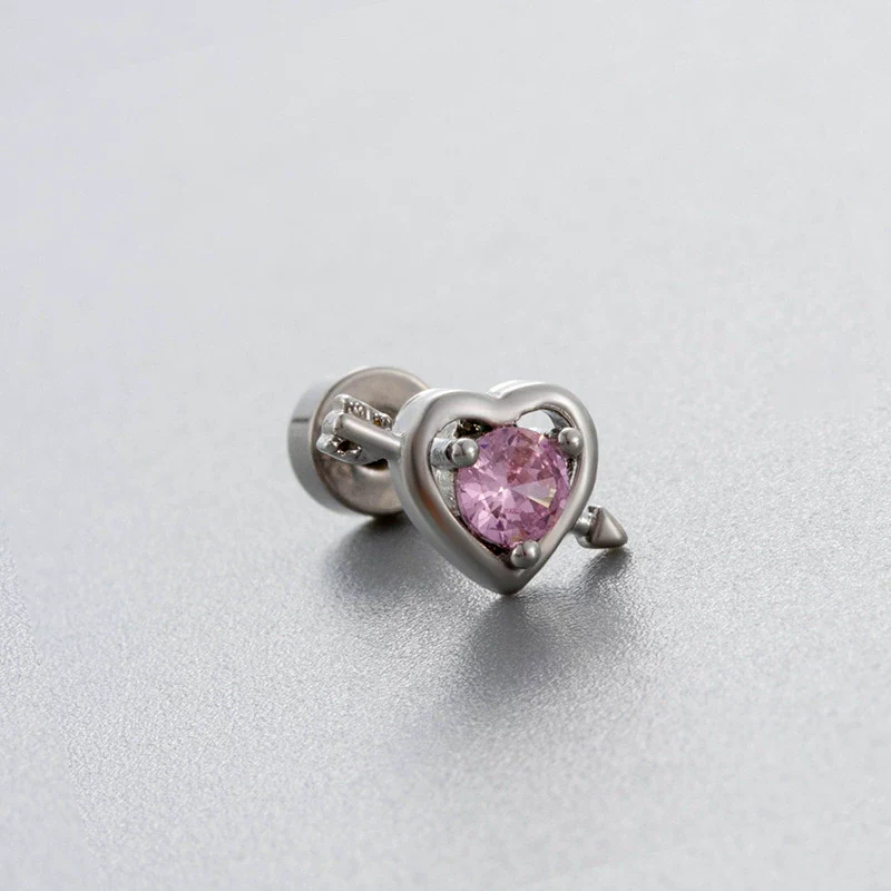 Wholesale Titanium Steel Women's Heart Shape Pink Zircon Butterfly Screw Ear Nail With Fairy Style - Image 7
