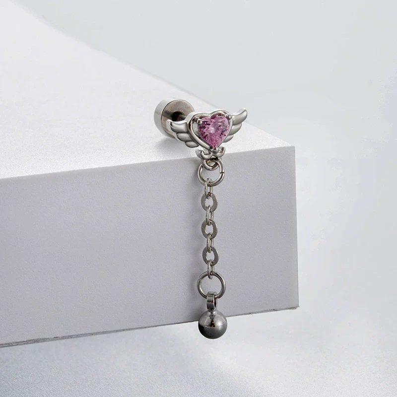 Wholesale Titanium Steel Women's Heart Shape Pink Zircon Butterfly Screw Ear Nail With Fairy Style - Image 9