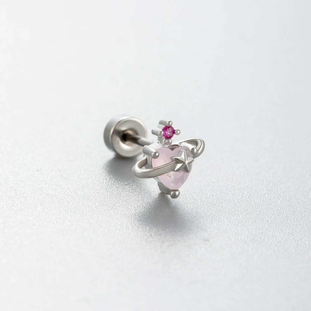 Wholesale Titanium Steel Women's Pink Cherry Shaped Ear Studs Inlaid With Zircon Princess Style - Image 3