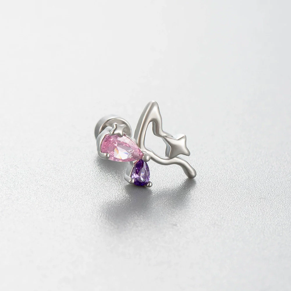 Wholesale Titanium Steel Women's Pink Cherry Shaped Ear Studs Inlaid With Zircon Princess Style - Image 4