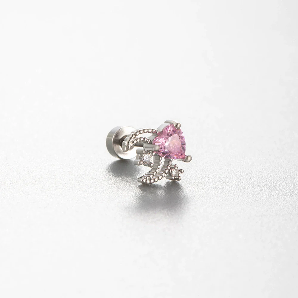 Wholesale Titanium Steel Women's Pink Cherry Shaped Ear Studs Inlaid With Zircon Princess Style - Image 8