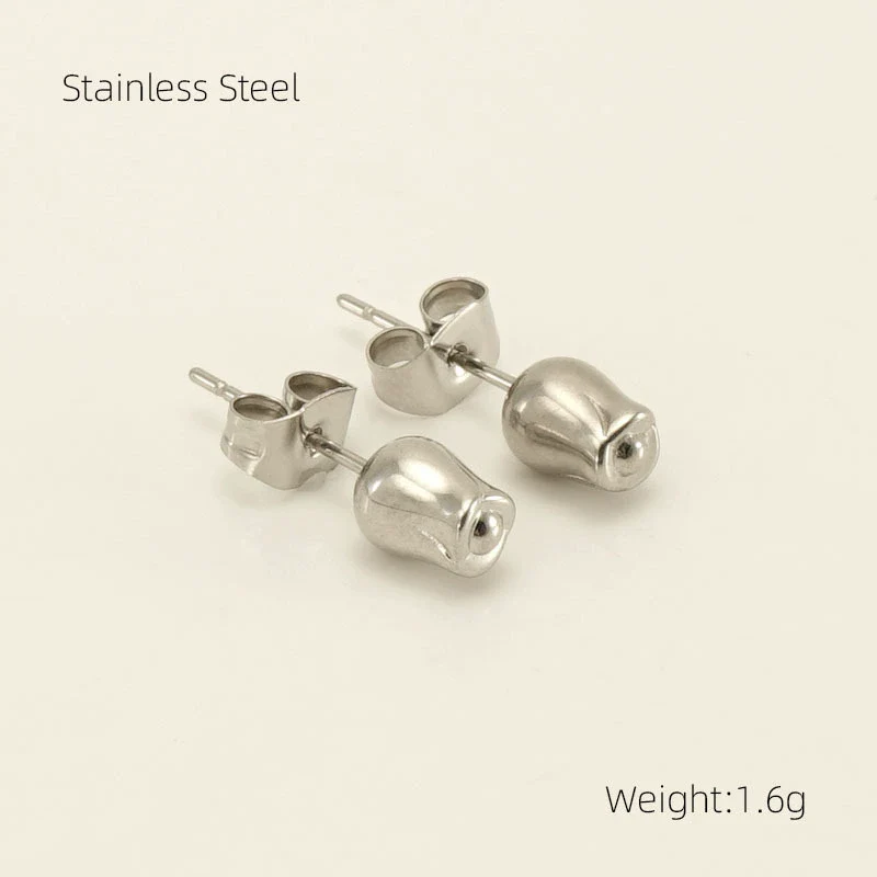Wholesale 316L Stainless Steel Women's Simple Geometric Design Electroplated Earrings With Steel Beads And Rose Pearl - Image 10