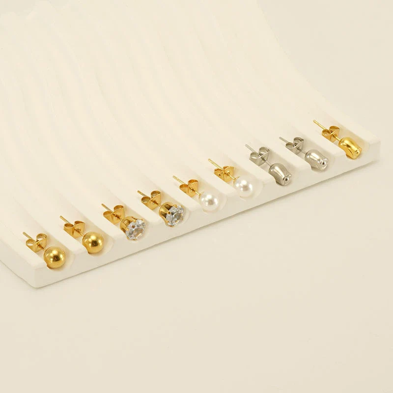 Wholesale 316L Stainless Steel Women's Simple Geometric Design Electroplated Earrings With Steel Beads And Rose Pearl - Image 3