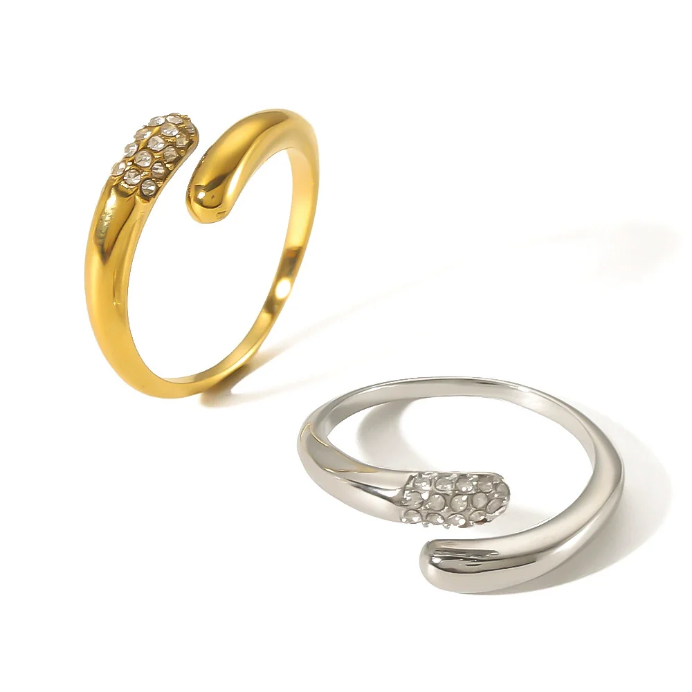 Wholesale Trendy Couple 18K Gold Plated Stainless Steel Geometric Hug Ring With Inlaid Zircon For Women - Image 5