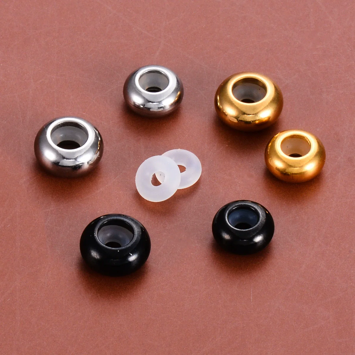 Wholesale Trendy Stainless Steel Glossy Round Rubber Bead Bracelet Accessories With Electroplated Adjustment Buckle And Positioning Beads - Image 4