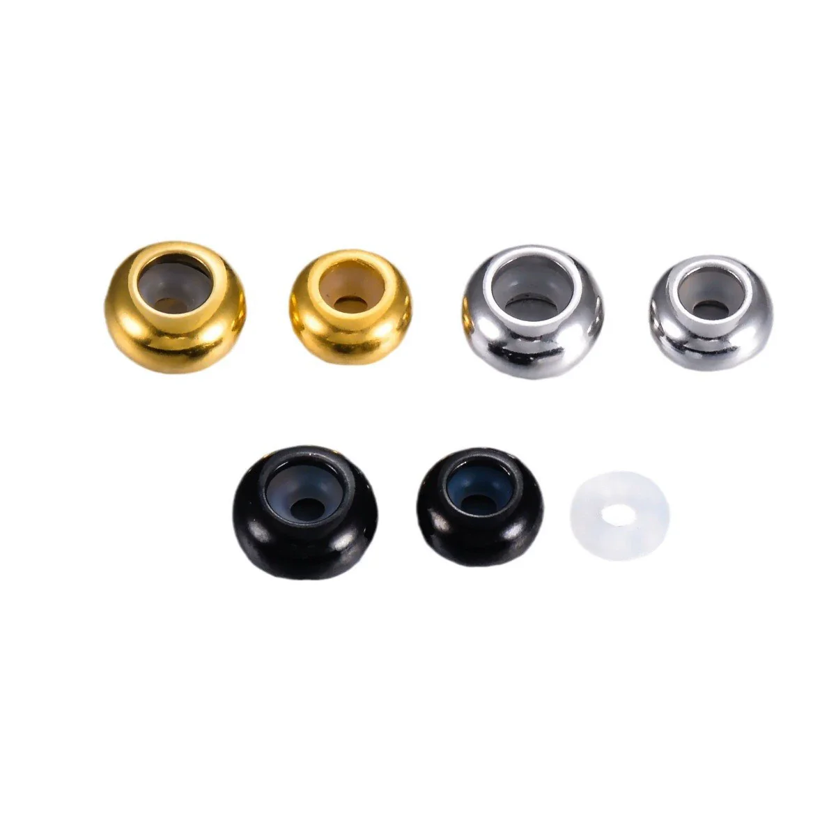 Wholesale Trendy Stainless Steel Glossy Round Rubber Bead Bracelet Accessories With Electroplated Adjustment Buckle And Positioning Beads - Image 5