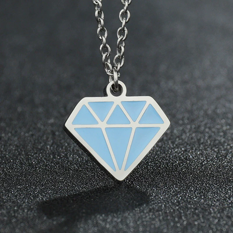 Wholesale Trinkets Titanium Steel Sweater Chain Necklace With Diamond Shape Pendant Geometric Style With Letters Numbers Text Dripping Oil Design