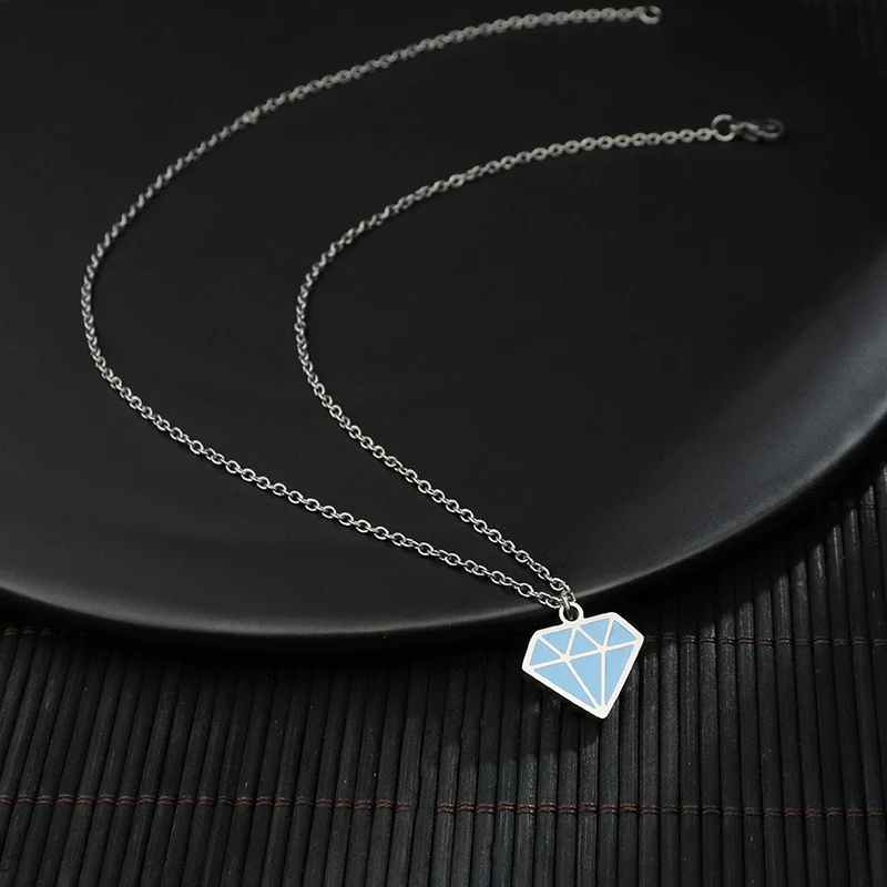 Wholesale Trinkets Titanium Steel Sweater Chain Necklace With Diamond Shape Pendant Geometric Style With Letters Numbers Text Dripping Oil Design - Image 3