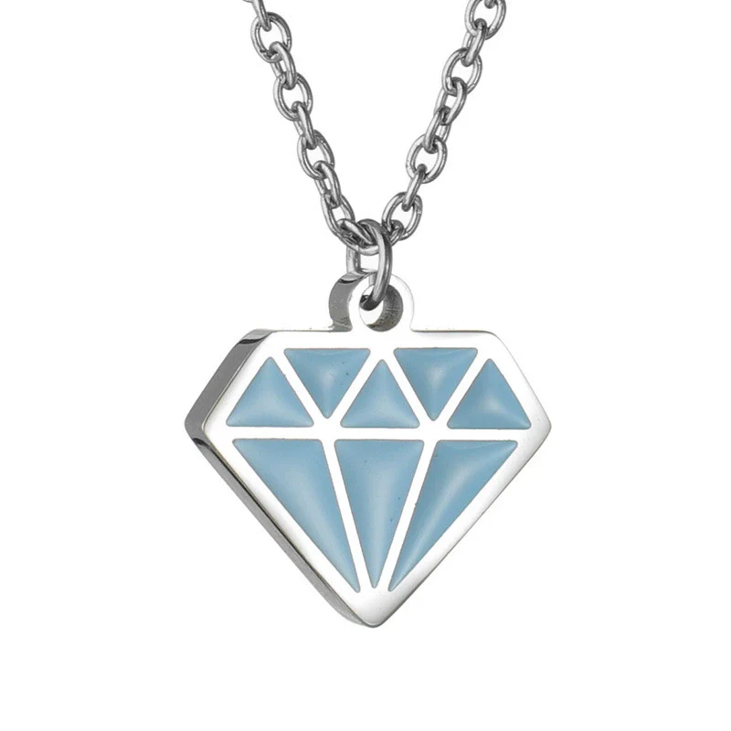 Wholesale Trinkets Titanium Steel Sweater Chain Necklace With Diamond Shape Pendant Geometric Style With Letters Numbers Text Dripping Oil Design - Image 4