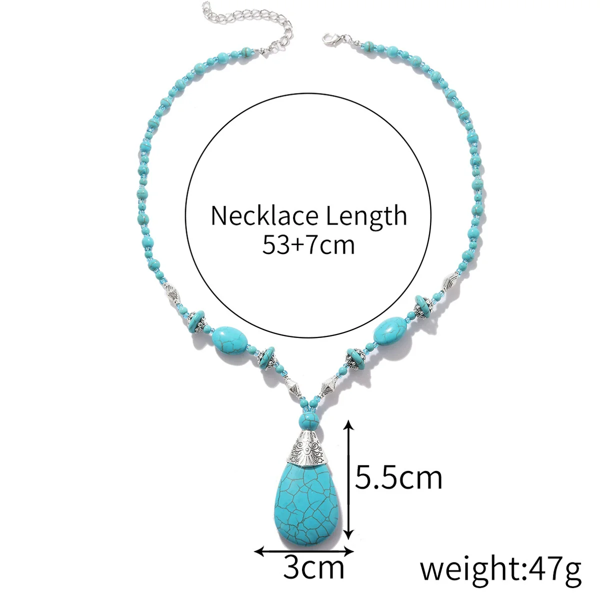 Wholesale Turquoise Geometric Vintage Necklace For Women With Box Chain And Electroplating Treatment - Image 9