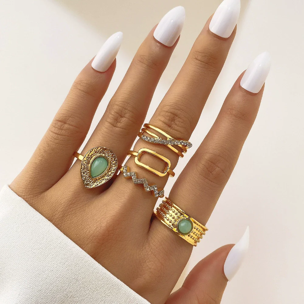 Wholesale Turquoise Retro Geometric Inlay Ladies Ring - Image 7