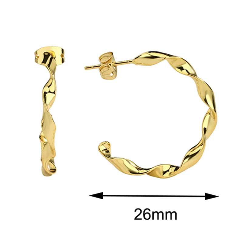 Wholesale Twist Round Wave Line C Shape Brass Gold Plated Electroplated Geometry Style Earrings For Women - Image 6