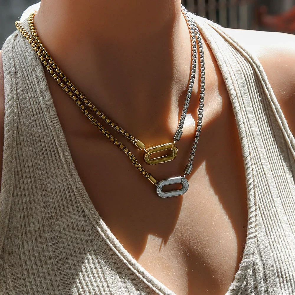 Wholesale Unisex 18K Gold Plated Stainless Steel Ushaped And Drop Shape Pendant Necklace - Image 3