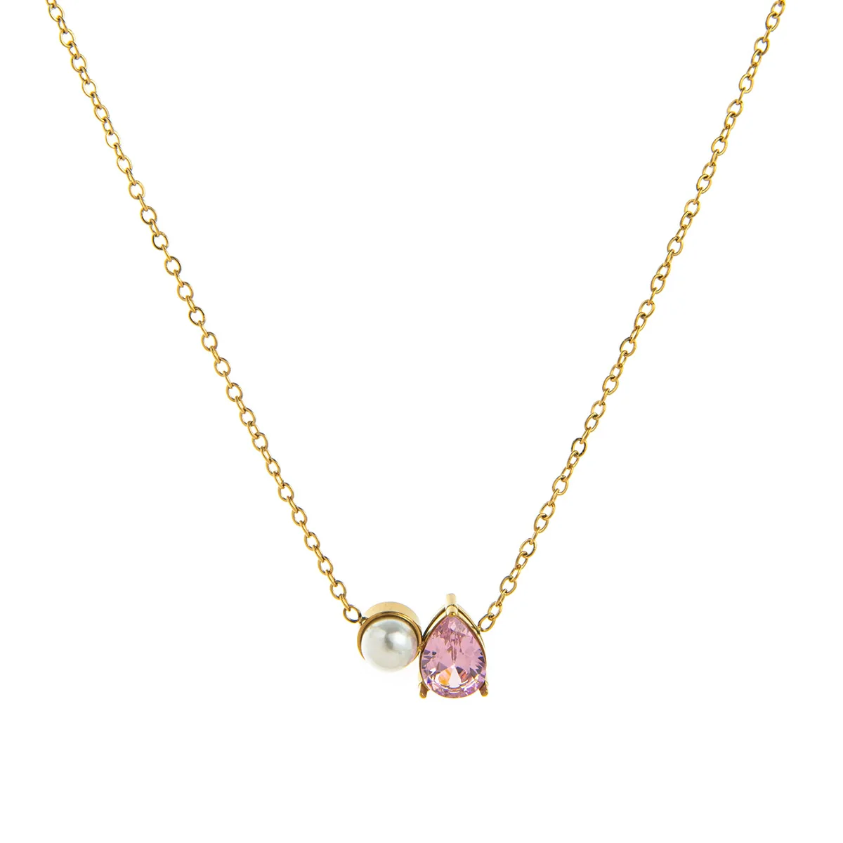 Wholesale Unisex Ancient Geometric Style Electroplated Stainless Steel Water Drop Pearl Zircon Pendant Ochain Necklace - Image 15