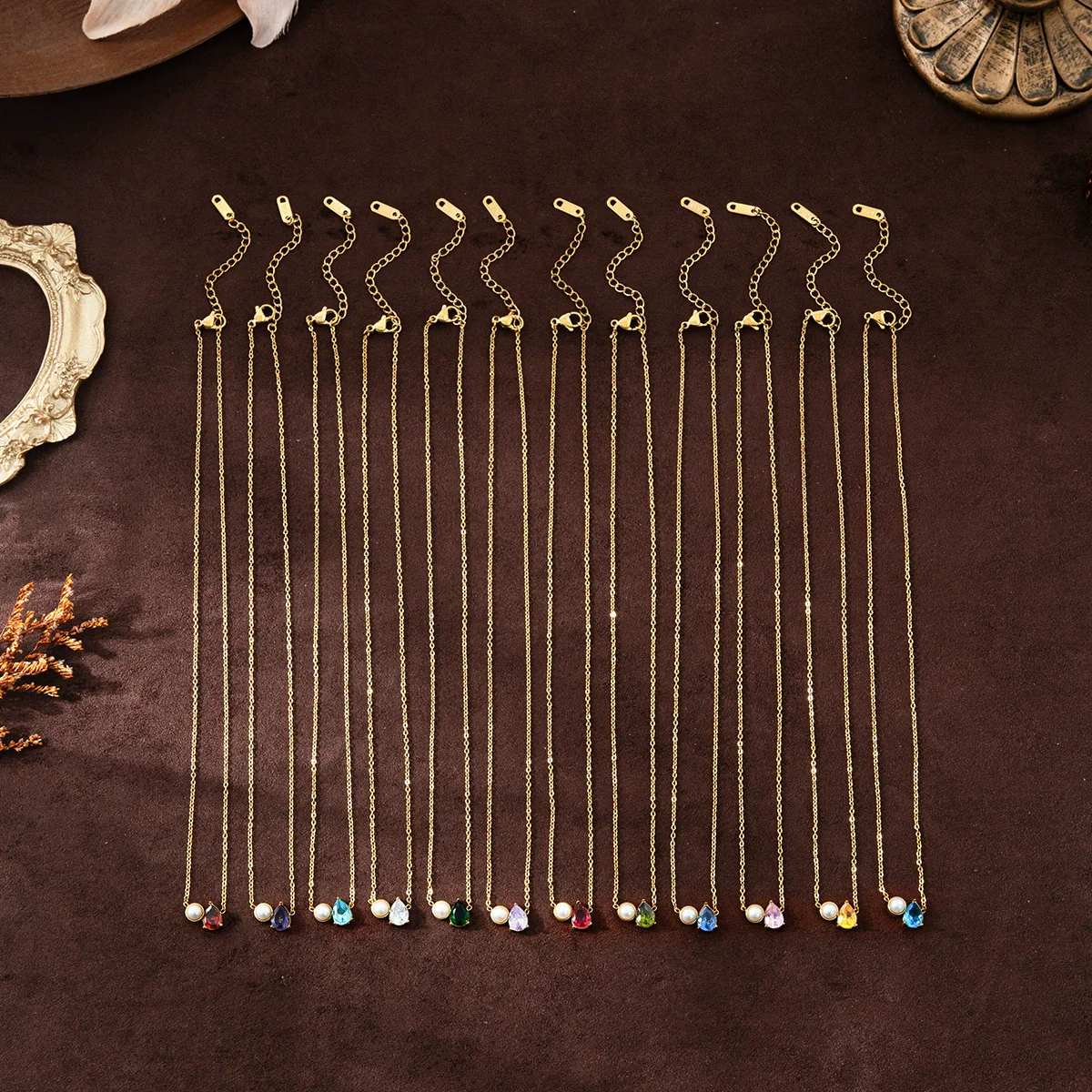 Wholesale Unisex Ancient Geometric Style Electroplated Stainless Steel Water Drop Pearl Zircon Pendant Ochain Necklace - Image 3