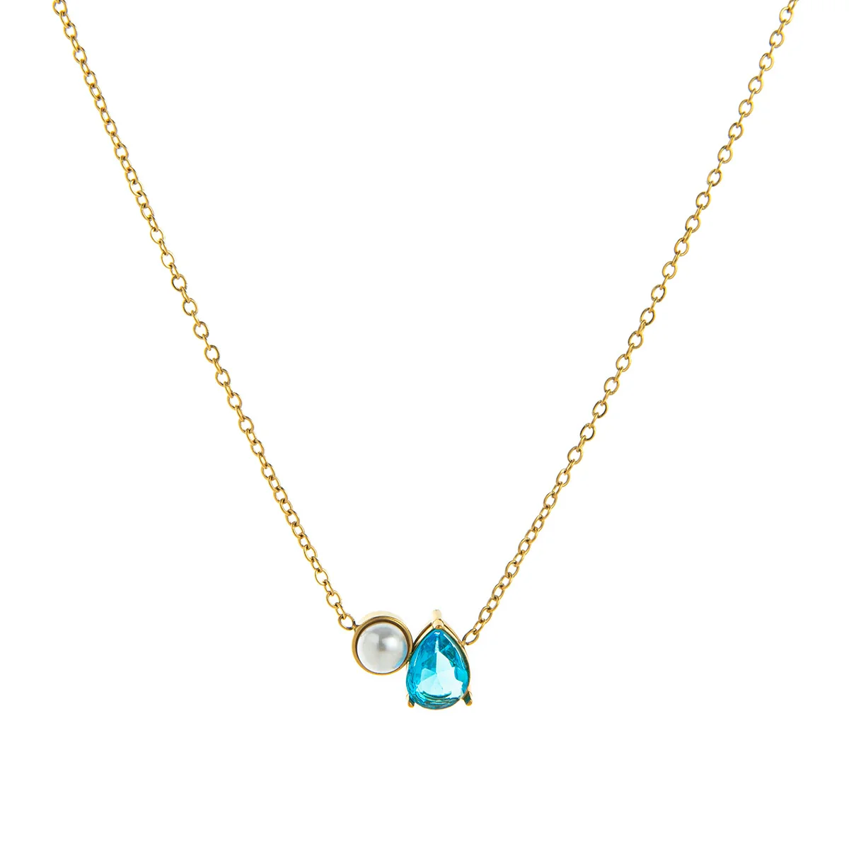 Wholesale Unisex Ancient Geometric Style Electroplated Stainless Steel Water Drop Pearl Zircon Pendant Ochain Necklace - Image 5
