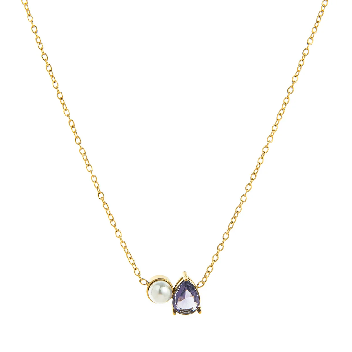 Wholesale Unisex Ancient Geometric Style Electroplated Stainless Steel Water Drop Pearl Zircon Pendant Ochain Necklace - Image 7