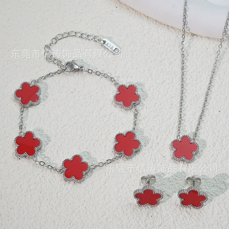 Wholesale Unisex And Women's Simple Plants And Flowers Doublesided Fiveleaf Flower Bracelet In Titanium Steel With Electroplating - Image 8