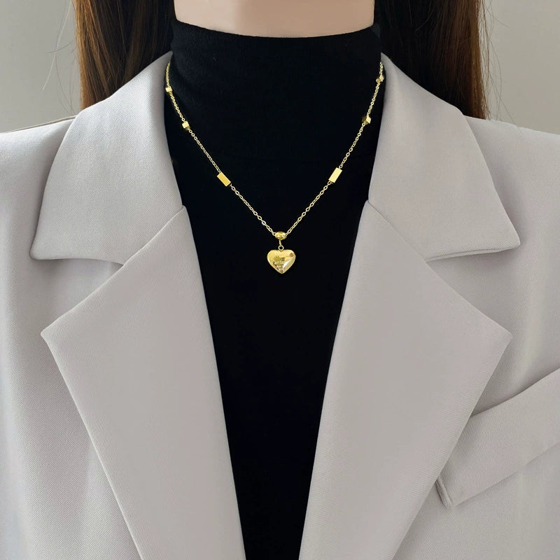 Wholesale Unisex Cartoon Geometric Electroplated Titanium Steel Heart Necklace - Image 2
