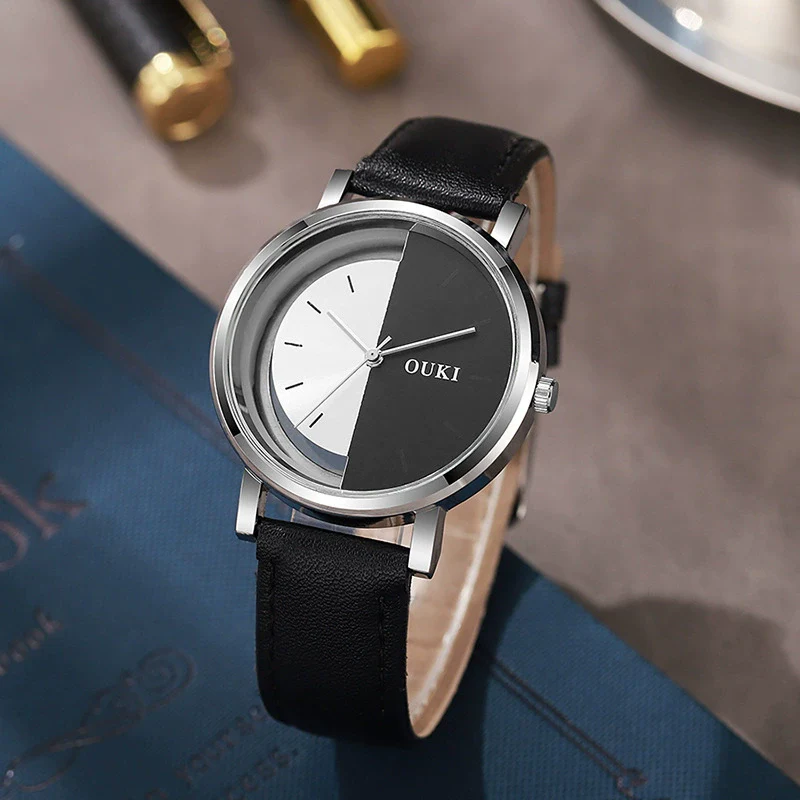 Wholesale Unisex Casual Hollow Dial Quartz Watch Alloy Case Imitation Leather Strap Stainless Steel Buckle Round Dial