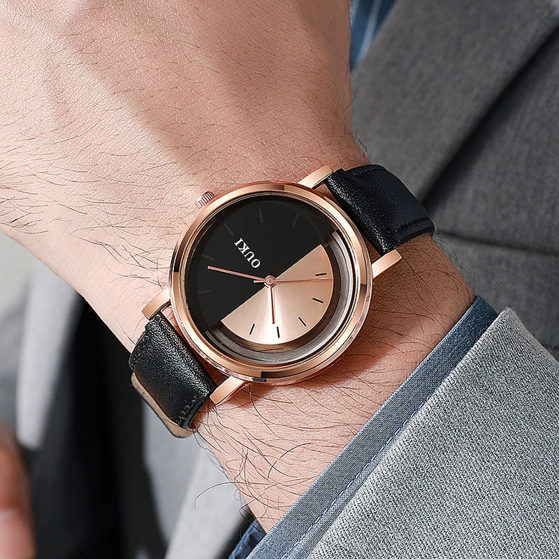 Wholesale Unisex Casual Hollow Dial Quartz Watch Alloy Case Imitation Leather Strap Stainless Steel Buckle Round Dial - Image 3
