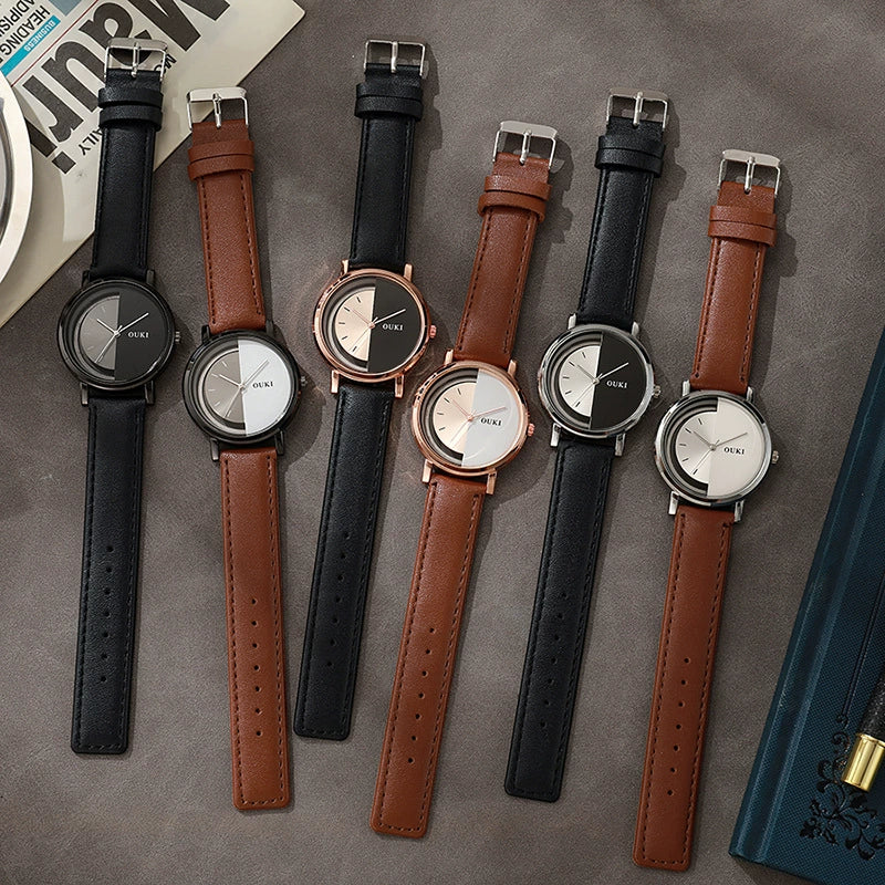 Wholesale Unisex Casual Hollow Dial Quartz Watch Alloy Case Imitation Leather Strap Stainless Steel Buckle Round Dial - Image 4